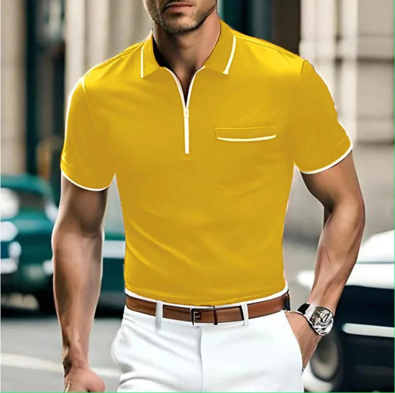 Herren Polo Shirt mit Brusttasche und Reißverschluss - IdealeKleiden