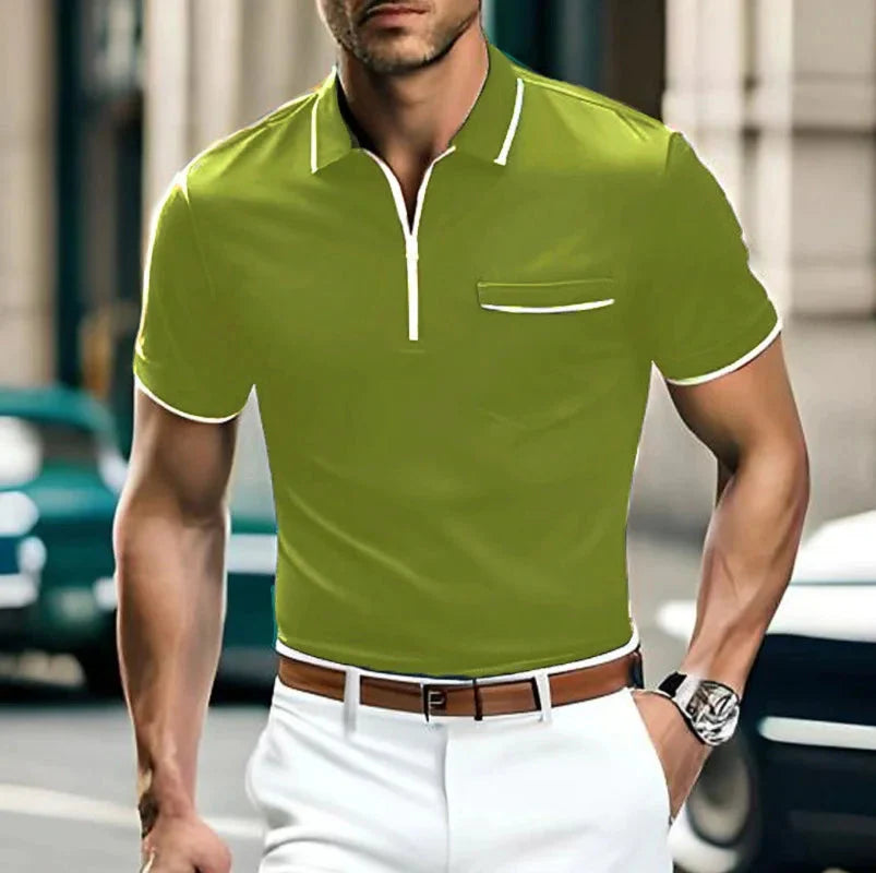 Polo homme avec poche poitrine et fermeture éclair