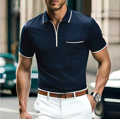 Polo homme avec poche poitrine et fermeture éclair
