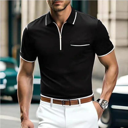 Polo homme avec poche poitrine et fermeture éclair