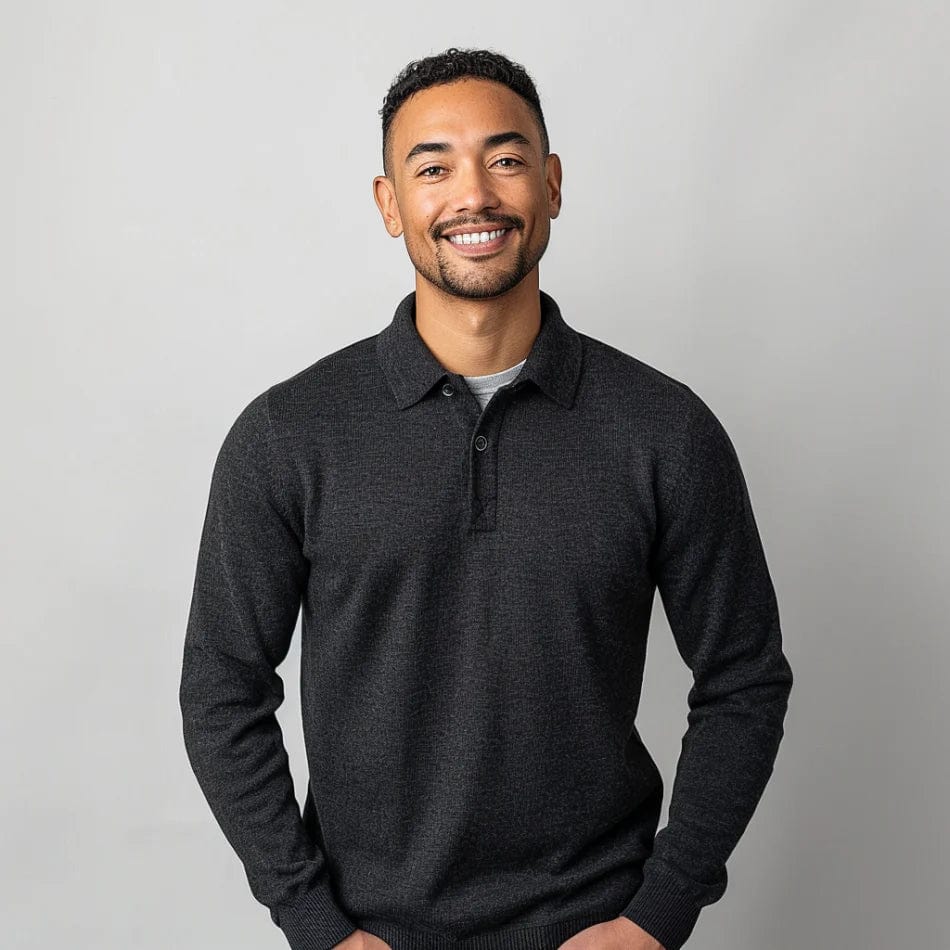 Herren Polohemd Langarm Kragen Elegant - IdealeKleiden