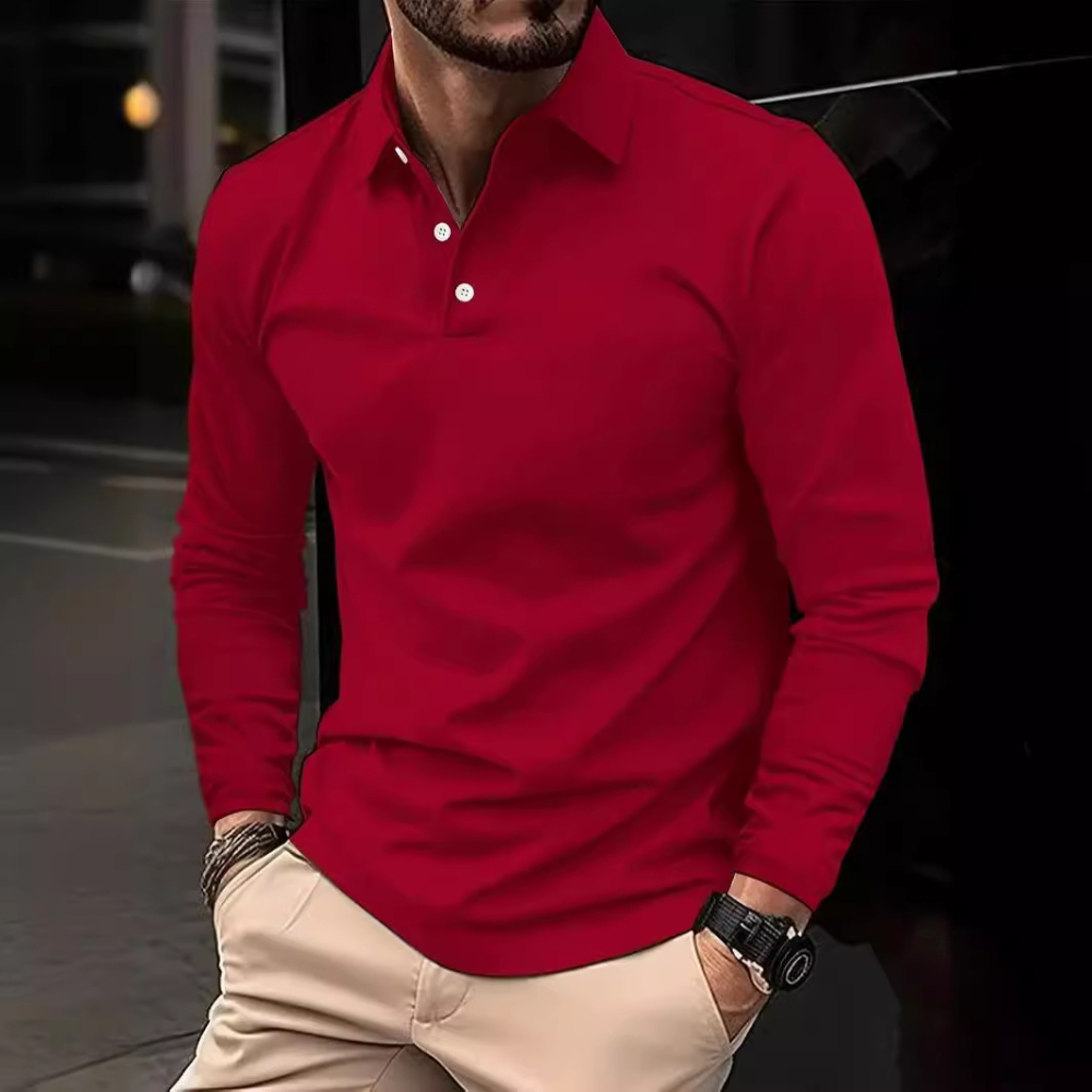 Polo homme manches longues col moderne