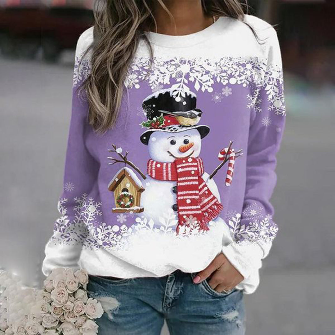 Pull de Noël femme motif bonhomme de neige festif
