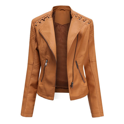 Manteau en cuir style motard asymétrique