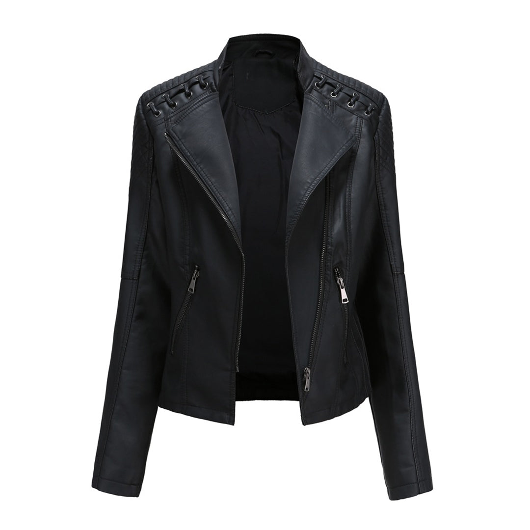 Manteau en cuir style motard asymétrique