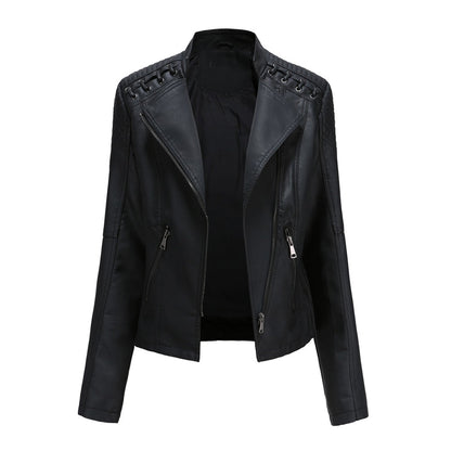 Manteau en cuir style motard asymétrique