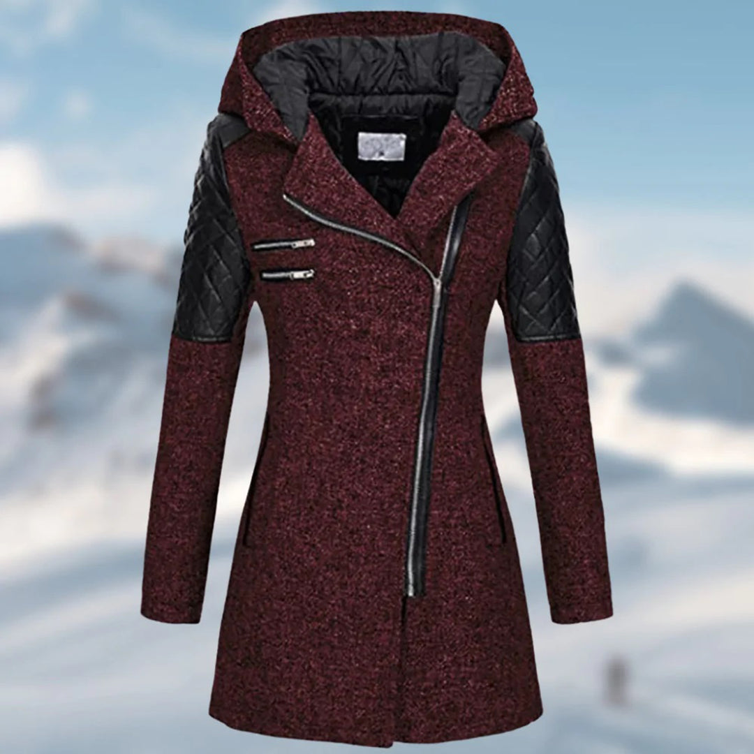 Manteau femme chaud à capuche en mélange de laine