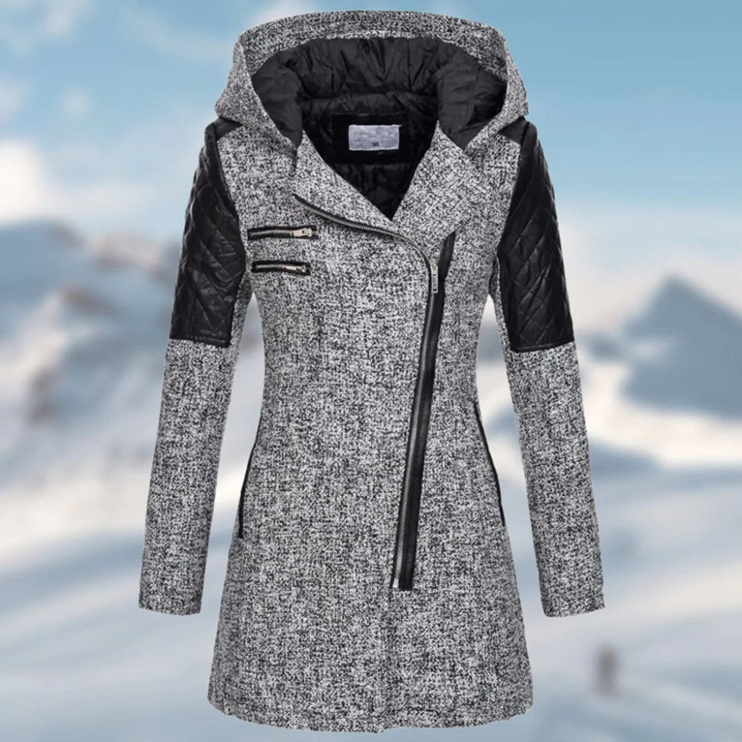 Veste à capuche mi-longue tendance avec fermeture éclair
