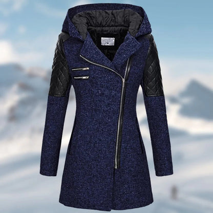 Manteau femme chaud à capuche en mélange de laine