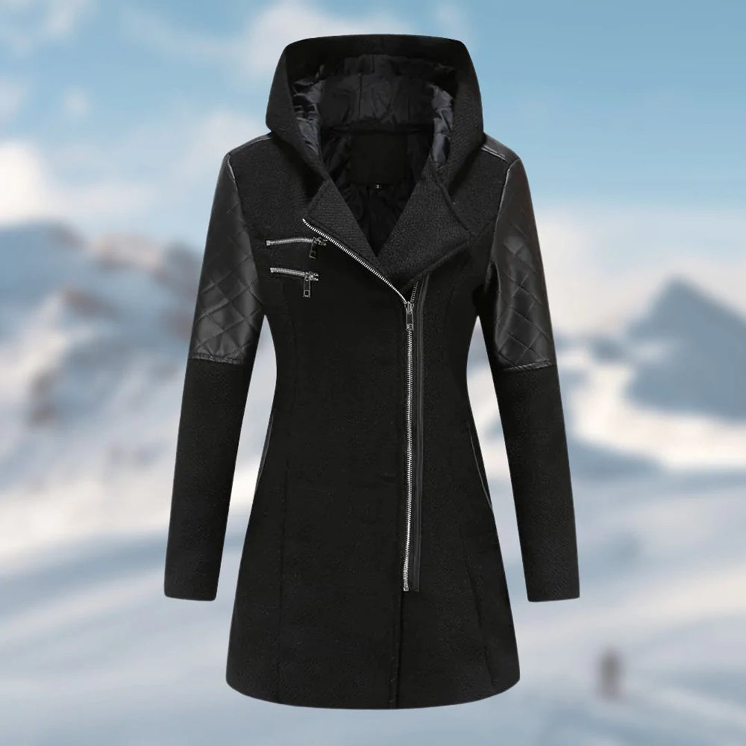 Veste à capuche mi-longue tendance avec fermeture éclair