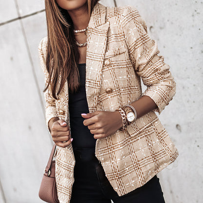 Blazer pour femme à carreaux aspect tricot