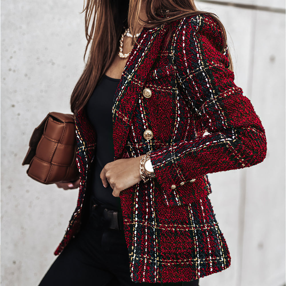 Blazer pour femme à carreaux aspect tricot