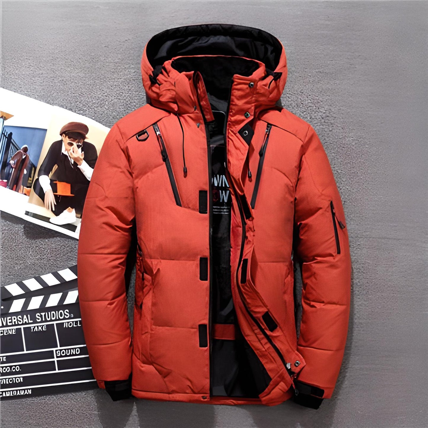 Blouson d'hiver homme chaud à capuche et fermeture éclair