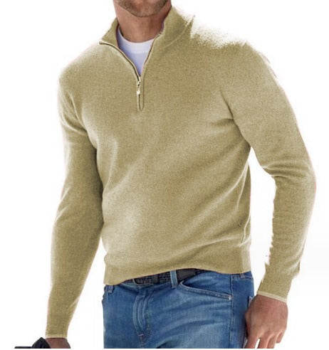 Pull tricoté pour homme avec fermeture éclair quart de longueur moderne