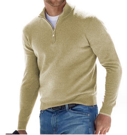 Pull tricoté pour homme avec fermeture éclair quart de longueur moderne
