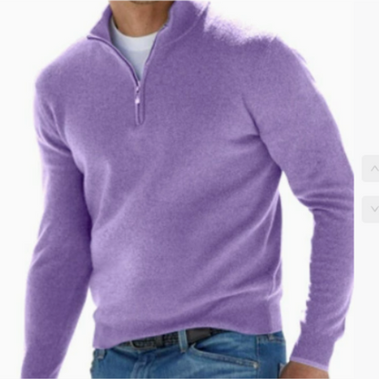 Pull tricoté pour homme avec fermeture éclair quart de longueur moderne