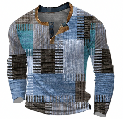 Pull-over homme manches longues avec demi-boutonnière