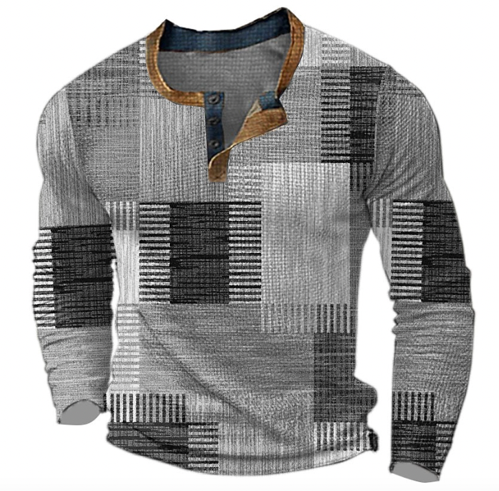 Pull-over homme manches longues avec demi-boutonnière