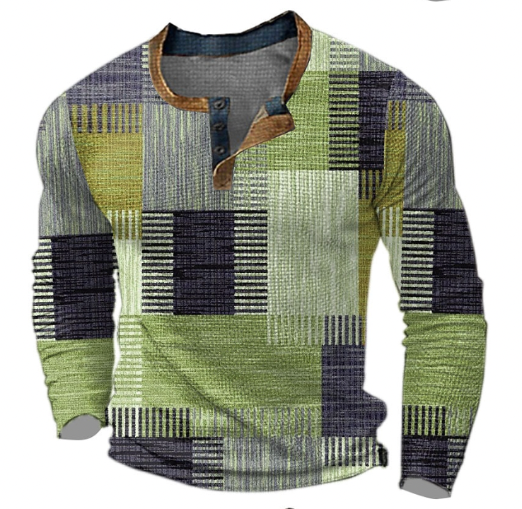 Pull-over homme manches longues avec demi-boutonnière