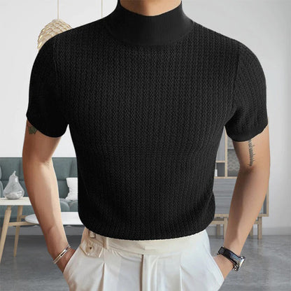 Herren T-Shirt Rollkragen Kurzarm Elegant - IdealeKleiden