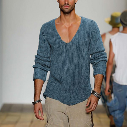 Pull en maille col V manches longues décontracté homme