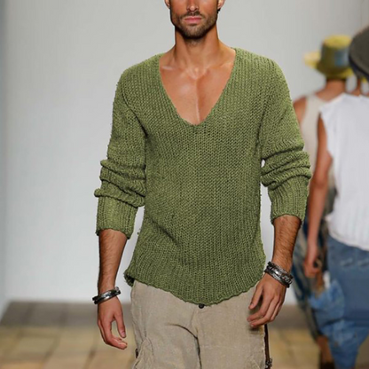 Pull en maille col V manches longues décontracté homme