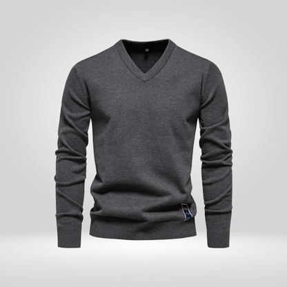 Pull homme col V uni