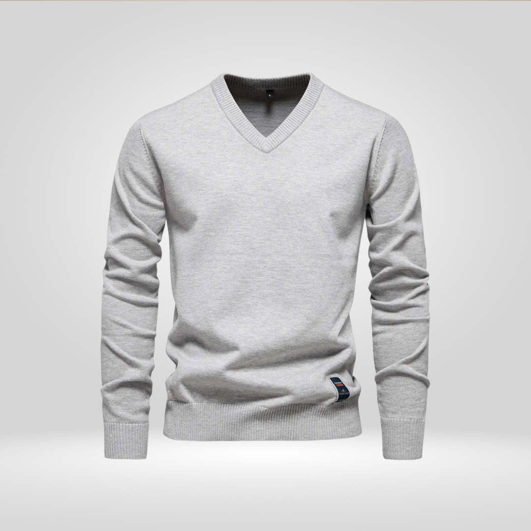 Pull homme col V uni