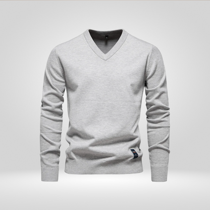 Pull homme col V uni