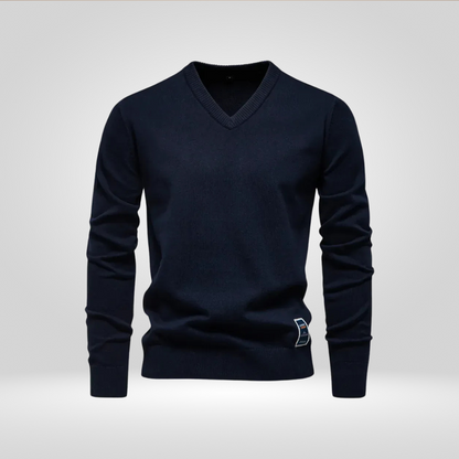 Pull homme col V uni