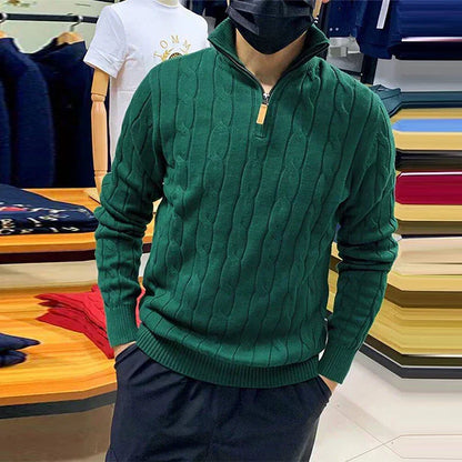 Pull pour homme en maille torsadée avec demi-fermeture éclair