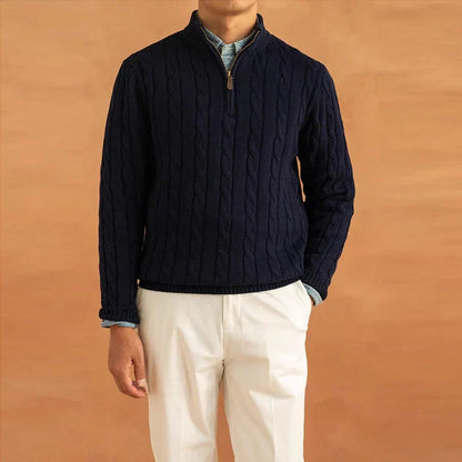 Pull pour homme en maille torsadée avec demi-fermeture éclair