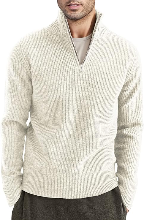Pull pour homme demi-zip maille côtelée tendance