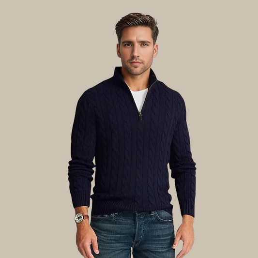 Herren Pullover Viertelreißverschluss Zopfmuster - IdealeKleiden