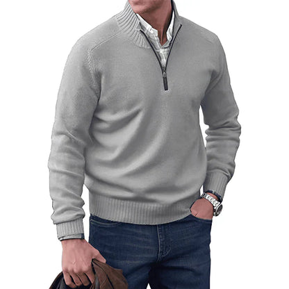 Pull en cachemire à manches longues avec quart de zip pour homme