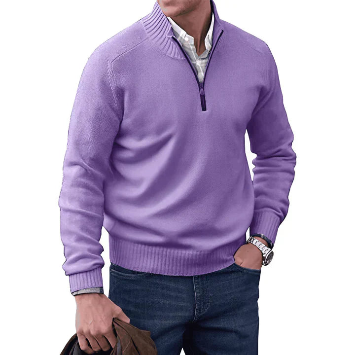 Pull en cachemire à manches longues avec quart de zip pour homme