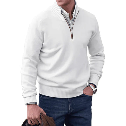 Pull en cachemire à manches longues avec quart de zip pour homme