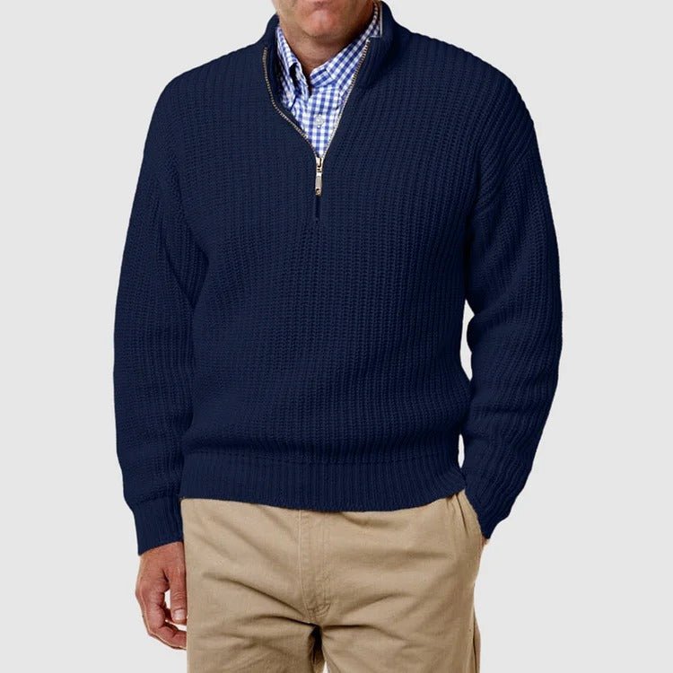 Pull en tricot pour homme, décontracté, manches longues, col zippé
