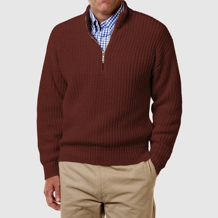 Pull en tricot pour homme, décontracté, manches longues, col zippé