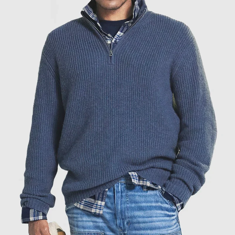 Pull Homme Décontracté Col Montant Zippé