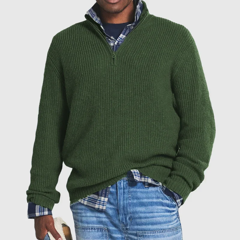 Pull Homme Décontracté Col Montant Zippé
