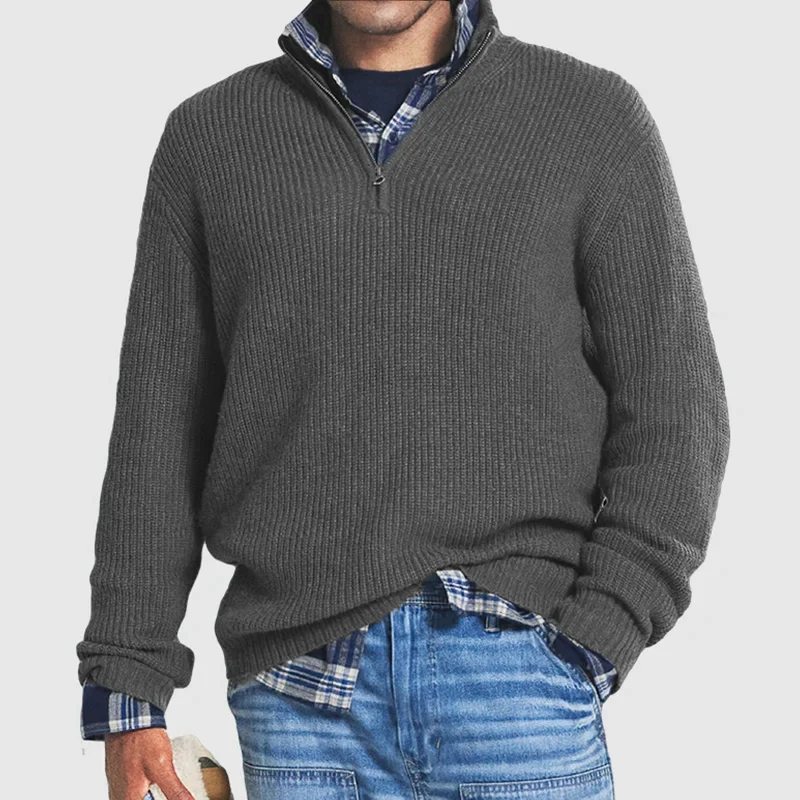 Pull Homme Décontracté Col Montant Zippé