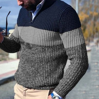 Pull homme col zippé côtelé moderne