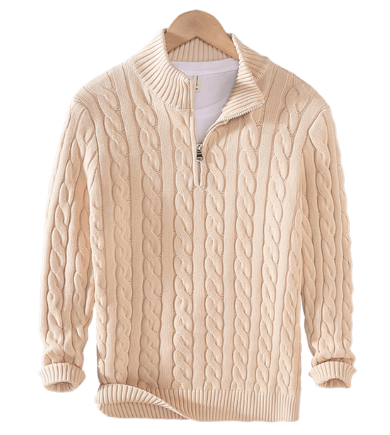 Pull pour homme en maille torsadée avec fermeture éclair