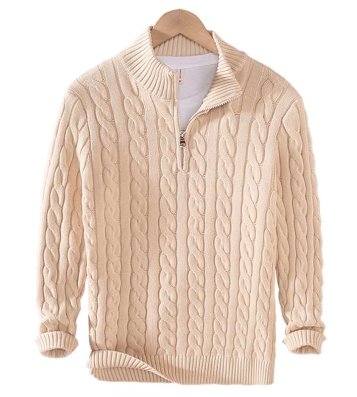Pull pour homme en maille torsadée avec fermeture éclair
