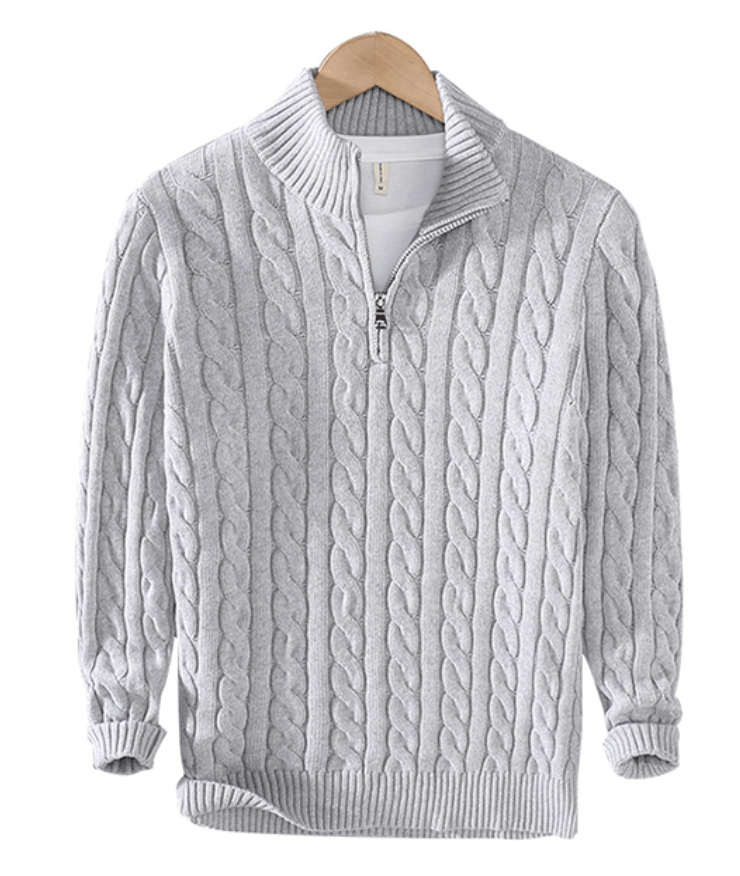 Pull pour homme en maille torsadée avec fermeture éclair