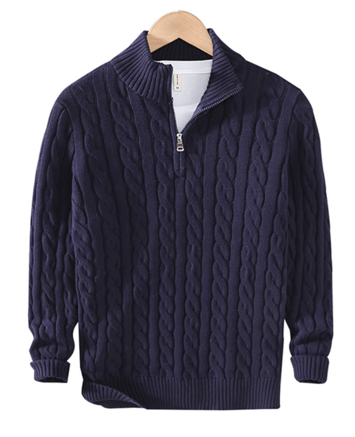 Pull pour homme en maille torsadée avec fermeture éclair