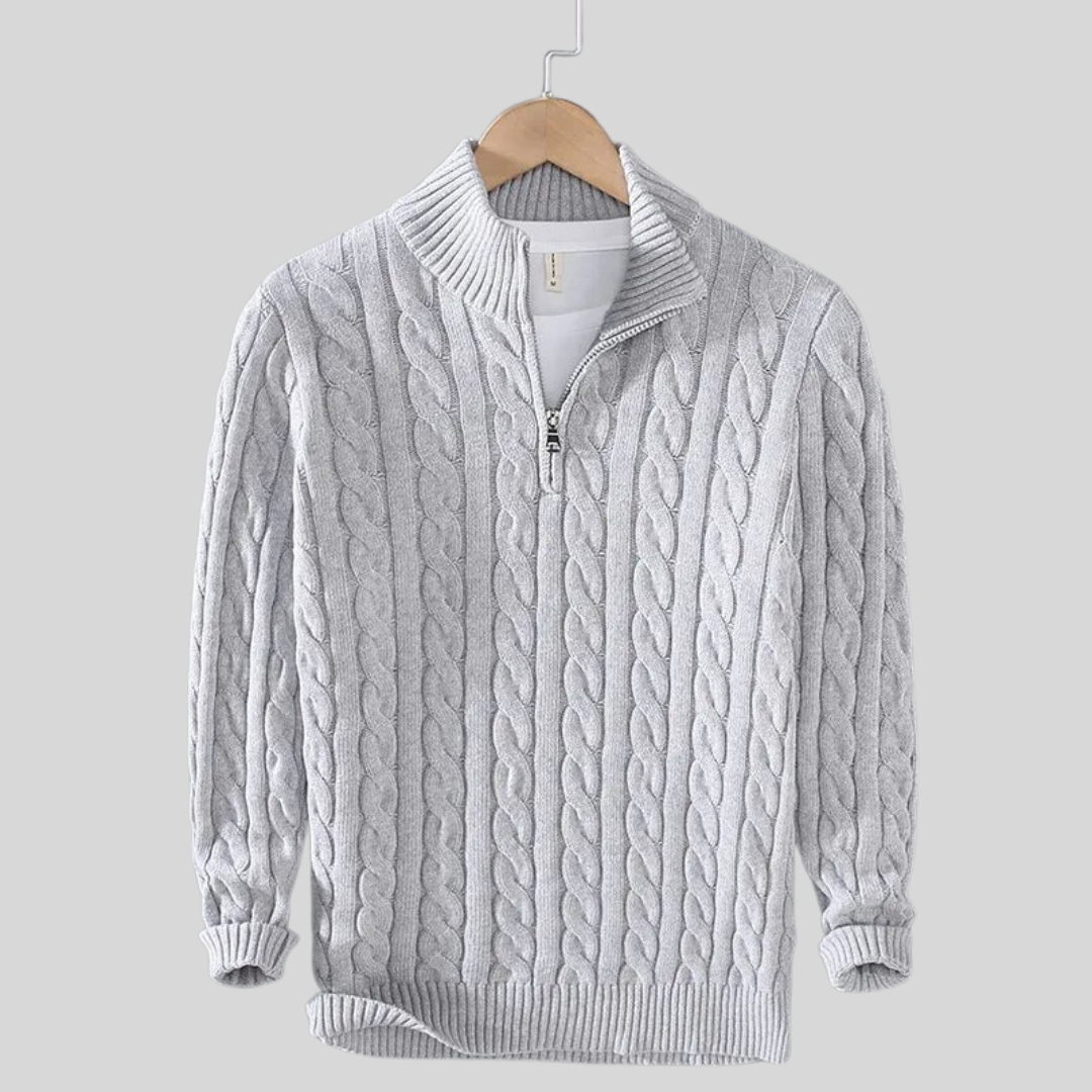Pull homme col zippé torsadé