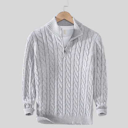 Pull homme col zippé torsadé