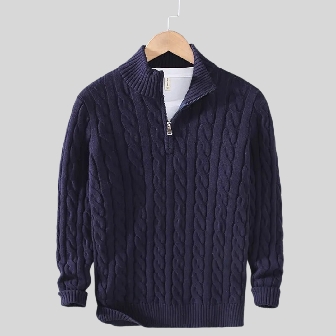 Pull homme col zippé torsadé